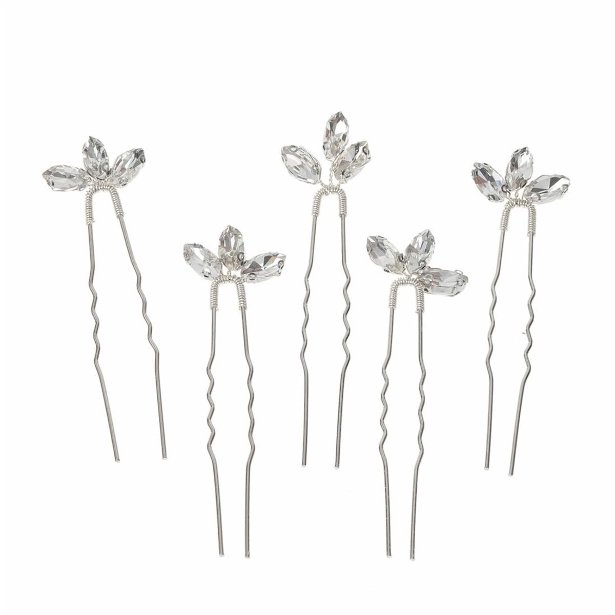 Dailygoods - Set van 5 Bruiloft Haarspelden met Parel en Kristal - Elegant en Flexibel