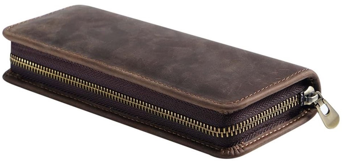 Dailygoods- Etui Lederen - Pennenhouder - Cosmetische Tas - Toilettas - Sleutelhoes - 9 Peninzetstukken met Elastiek - Pennenzak