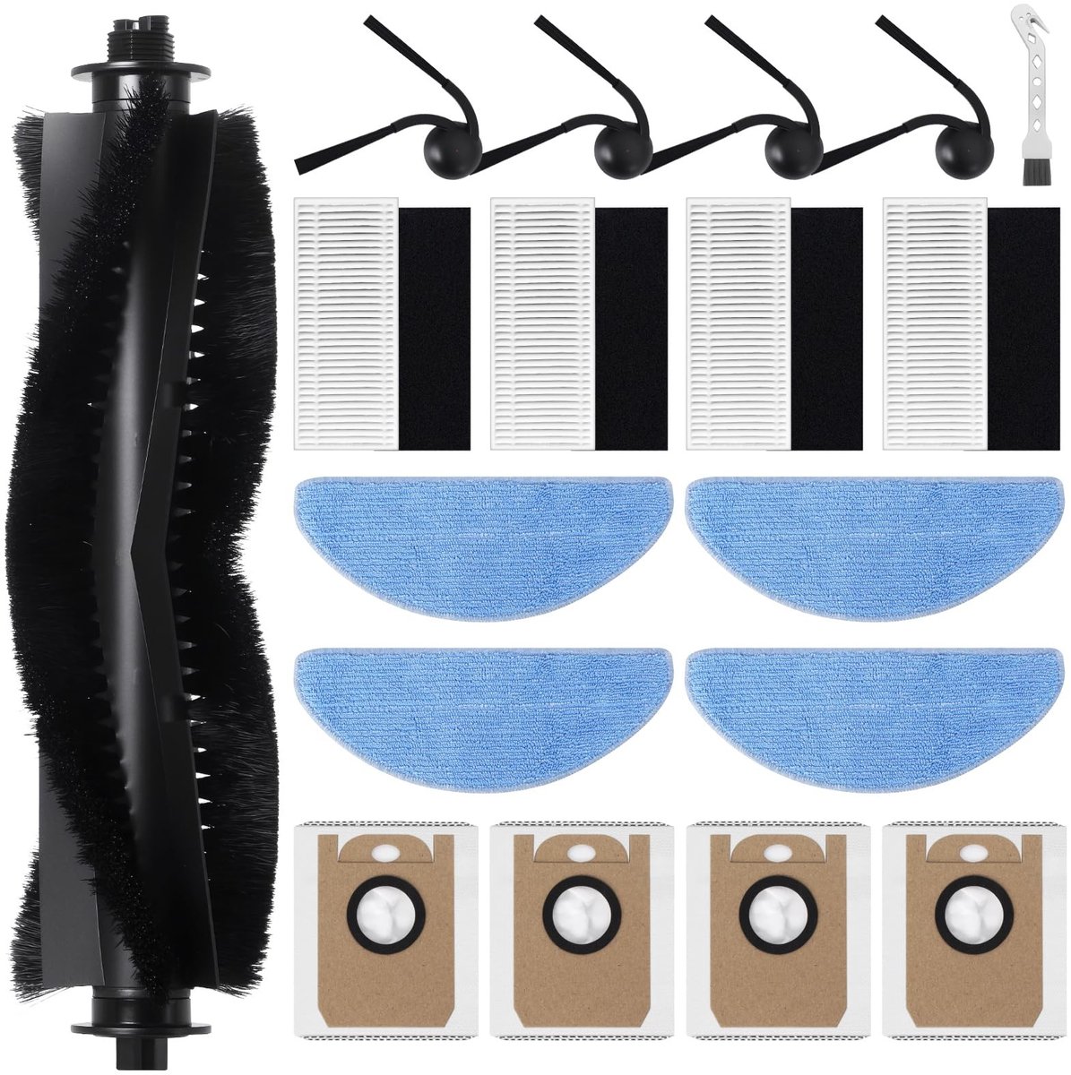 Dailygoods- Accessoireset voor Tikom L8000 Plus - Hoofdborstel - 4 x Filter - 4 x Doek - 4 x Zijborstels - 4 x Stofzak - Reinigingsborstel - Stofzuigeraccessoires