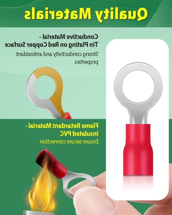 Pack van 20 Ringklemmen, 0.5 - 1.5 mm², M6 Gatdiameter, Gedeeltelijk Geïsoleerd, PVC Kabelogen van Rood Verzinkt Koper voor Elektrische Verbindingen — afbeelding 2