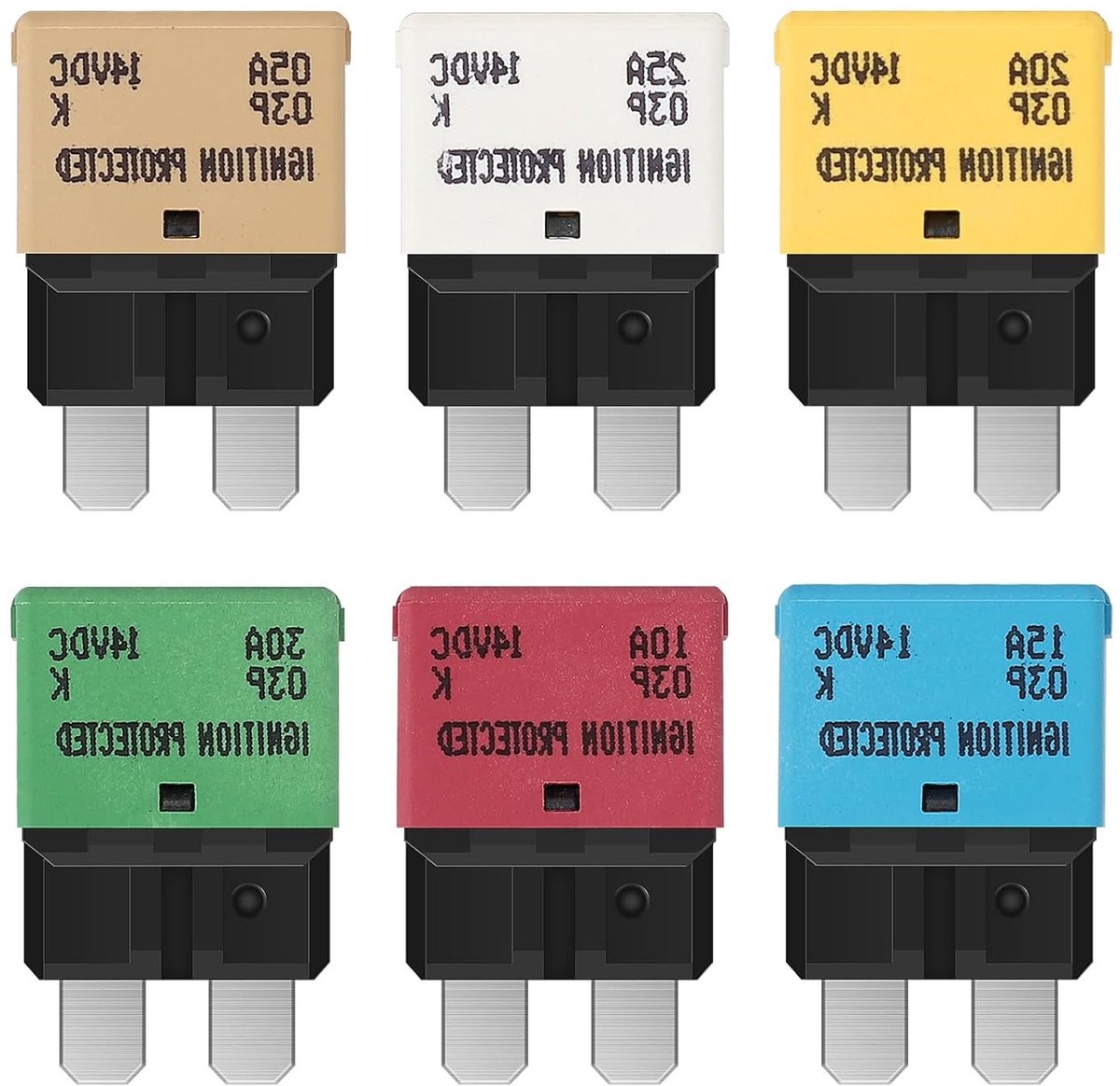 6x Automatische Zekeringen 14V DC - 5A tot 30A - Herbruikbare Zekeringautomaat voor Auto, Boot en Camper