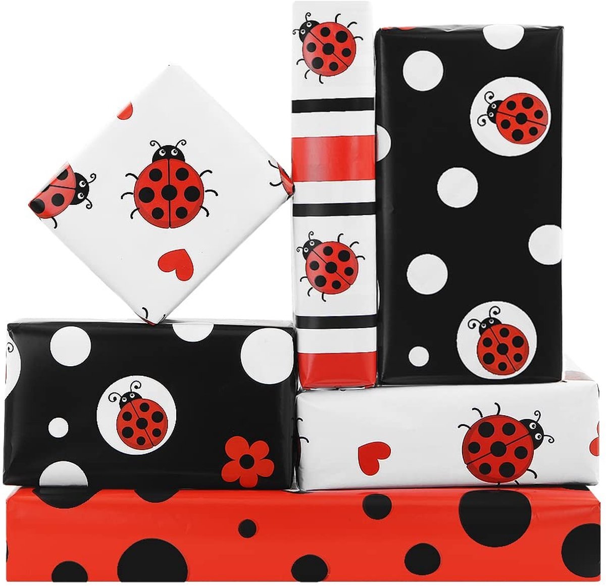 Dailygoods- Inpakpapier Lieveheersbeestje - 8 Vellen - Cadeaupapier - Verjaardag - Inpakpapier Kinderen - 50 x 70 cm - Grappige Patronen