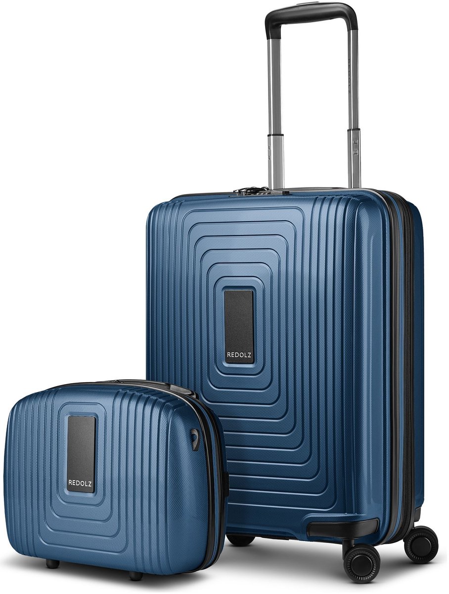 Redolz Essentials 14 kofferset 2 stuks cabine trolley met stretch vouw & beautycase - Harde bagage - TSA slot - dark blue metallic