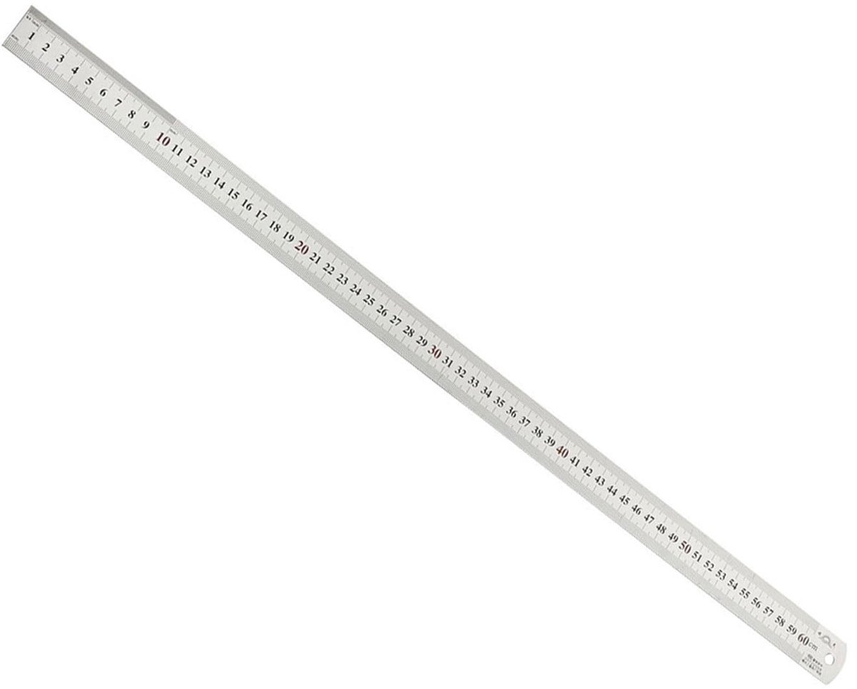 Dailygoods- Liniaal 600 mm - Roestvrij Staal - Nauwkeurige Metingen - Met Gat om op te Hangen - Duurzaam - Beschermende Kunststof Afdekking - Meetlat