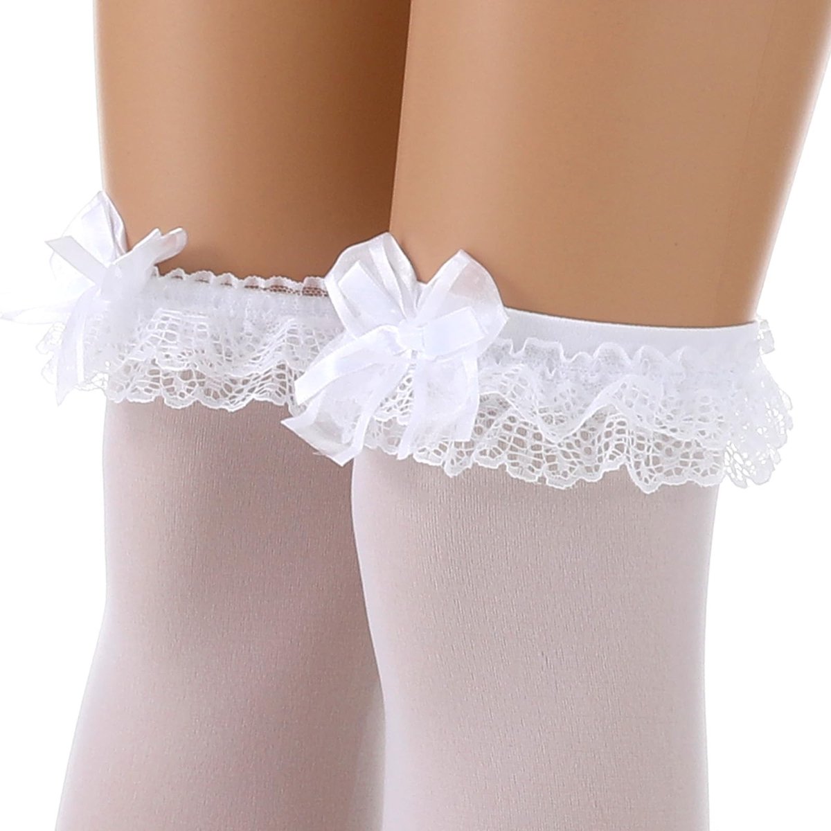 Dailygoods- Kniekousen Dames - Witte Kousen met Ruches - 2 Stuks - Zacht Katoen - Comfortabele Lange Kousen - Ideaal voor Dagelijks Gebruik - Sokken