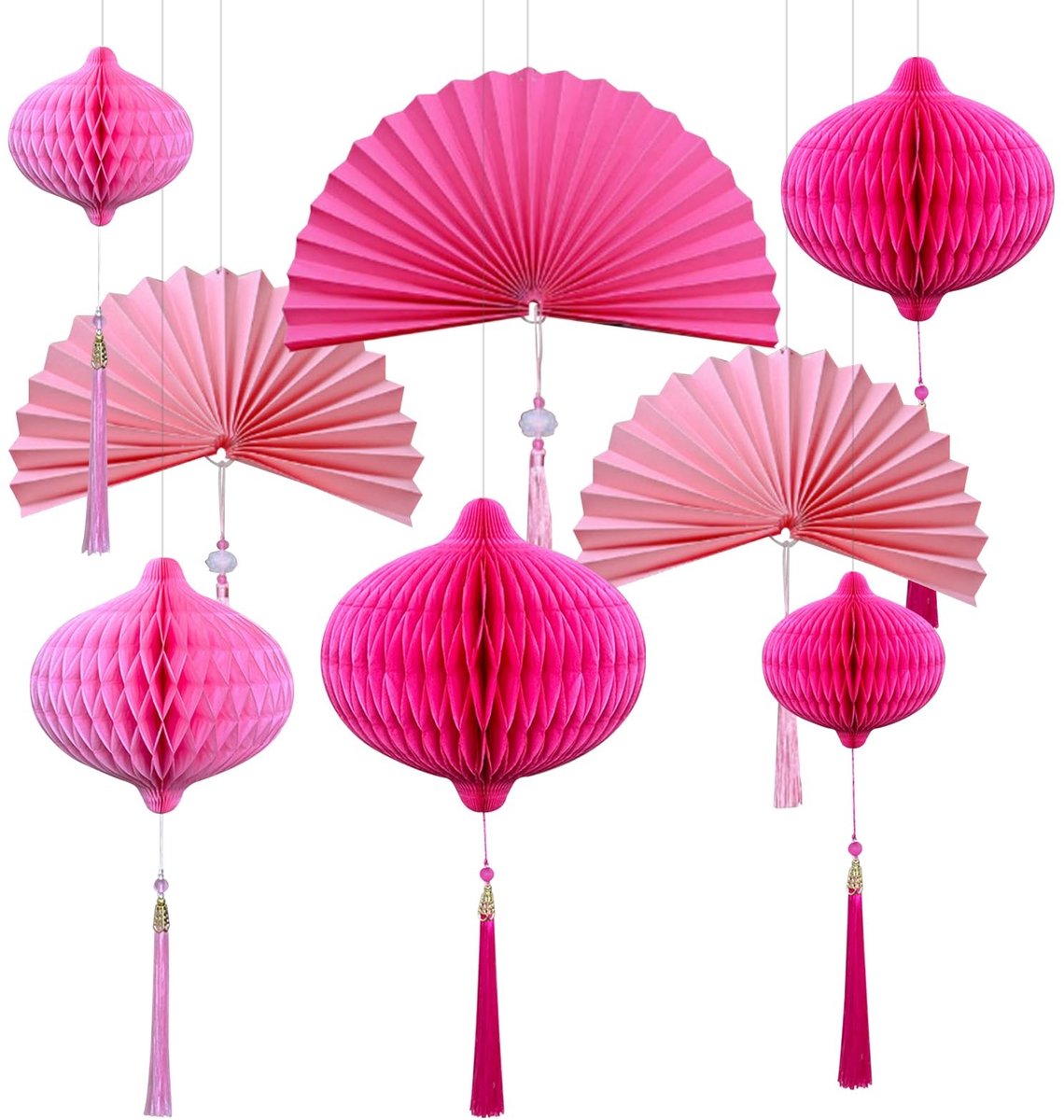 Dailygoods- Decoratie Set - Papieren Waaiers - Pompons - Feestdecoratie - Bruiloften - Verjaardagen - Hoogwaardig Papier