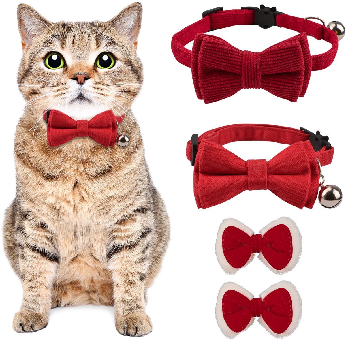 Dailygoods- Kattenhalsband Verstelbaar - 2 Stuks - Kattenhalsband met Belletje - Veiligheidssluiting - Polyestervezel - Comfortabel en Ademend - Kattenkraag