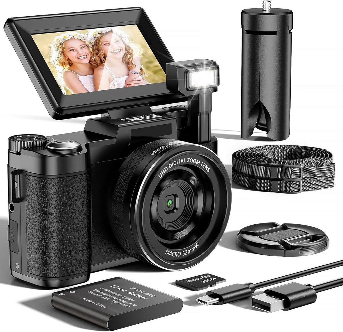 Digitale Camera - Vlog Camera - Video Opnemen - 5K Ultra HD - 3 Inch Scherm - Intens Zwart