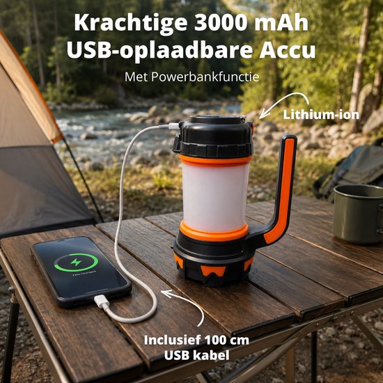 FlinQ Oplaadbare Camping Lamp/Zaklamp - Kampeerlamp - Tentlamp - Powerbankfunctie - 6 verlichtingsmod met SOS - Oplaadbare LED Zaklamp - Zaklampen voor noodpakket van FlinQ — afbeelding 2