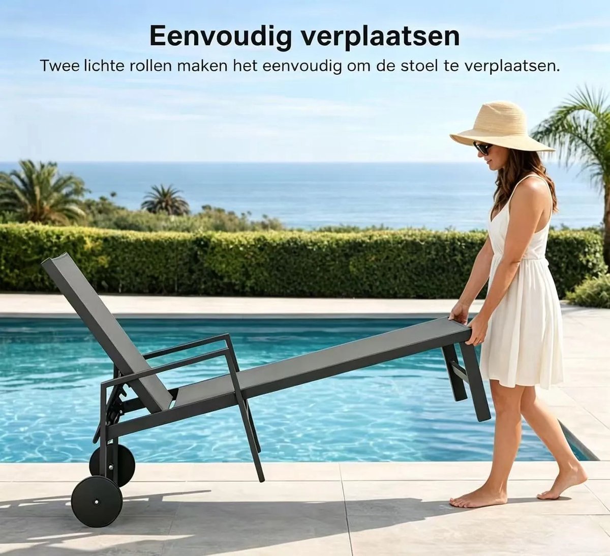 Purple Leaf Ligbedden met wielen en armleuningen - Set van 2 met salontafel - Grijs