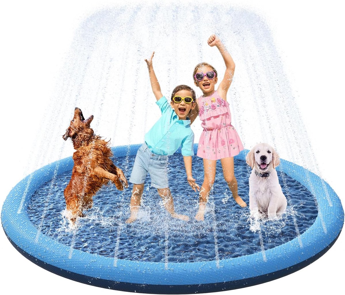 Hondenzwembad Met Sproeiers - Anti Slip Hondendouche - Verkoeling hond - Versterkt en duurzaam - opvouwbaar waterspeelgoed - Voor zomer tuin strand achtertuin - 150cm - Blauw