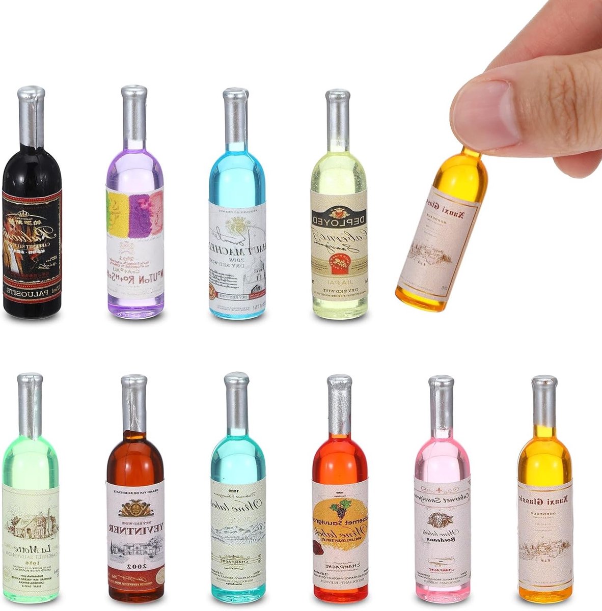 Miniatuur Acryl Wijnflessen Set van 10 voor Poppenhuis, Decoratie voor Sleutelhanger en DIY-projecten, Miniatuur Bierflessen en Accessoires