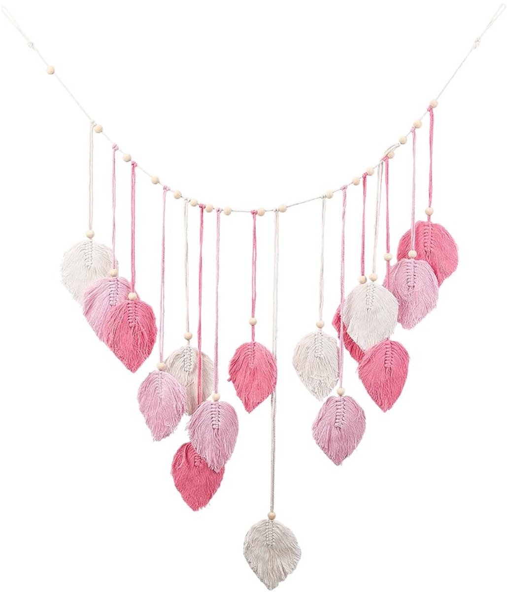 Dailygoods - Boho Macramé Muurdecoratie met Roze Blad Ontwerp