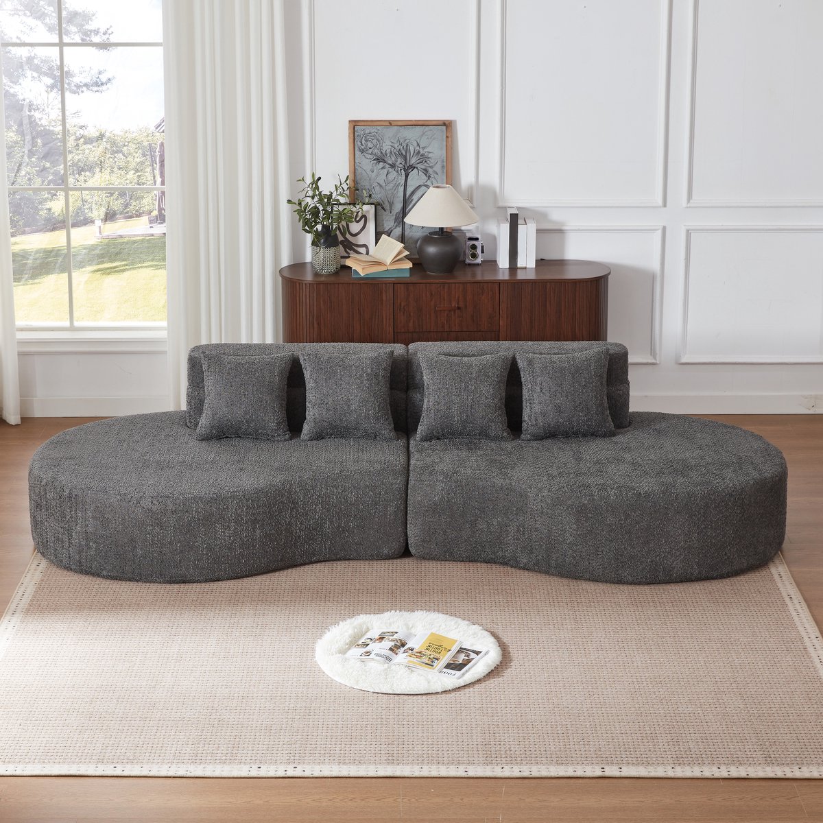 MIVRAY Modulaire Bank 310 cm - Frameloos Schuimsofa Met Afneembare Bekleding - Voor Woonka