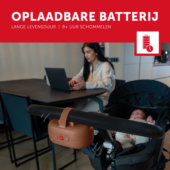 ZAZU Robby the Rocker – Automatische Kinderwagen Schommelaar met Huilsensor – 5 Wiegstanden – USB-C Oplaadbaar – IPX1 Spatwaterbestendig – Bruin — afbeelding 4