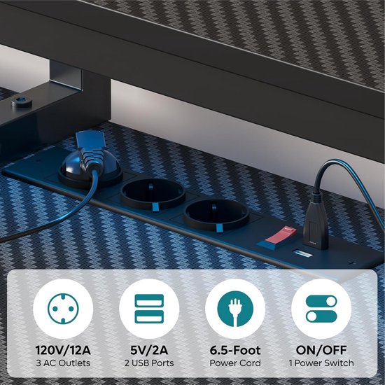 Gaming Bureau - PC Tafel - Comfortabel Spelen - Geïntegreerde Verlichting - 181 cm - Zwart — afbeelding 3
