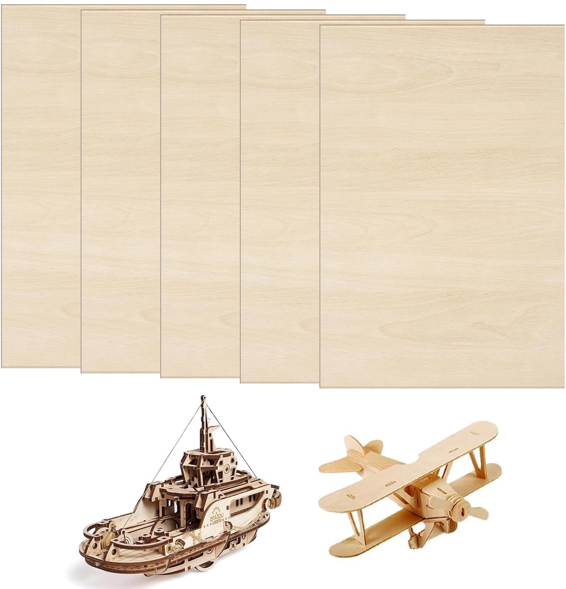 Dailygoods- Multiplex Plaat 3mm A4 - 5 Stukken - Berkenmultiplex - Glad Oppervlak - Precisiesnijden - Ideaal voor Modelbouw - Houten Panelen