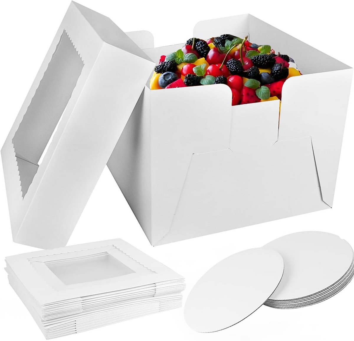 Dailygoods- Taartdoos met venster - 5 stuks - Hoge Taartdoos - Transportbox voor Taarten - Voedselveilig Karton - Perfect voor Taarten tot 25 cm - Taartbox