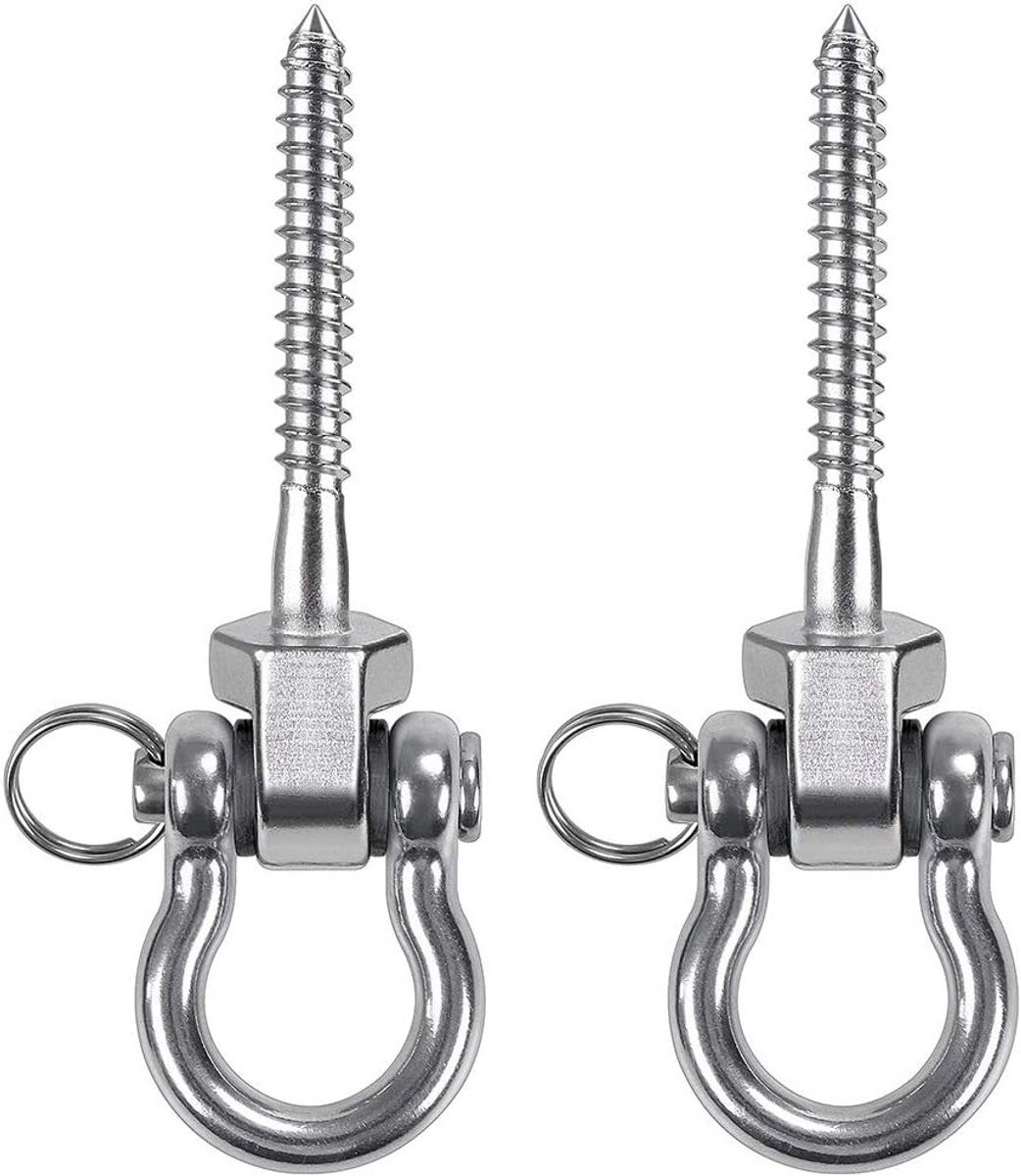 2 Pcs Hangende Schroeven 13cm Schommel Hanger Draaihaak RVS Bevestigingsset voor Binnen Buiten Speelplaats Stoel Yoga Touw Bokszak Zandzak 1800lbs
