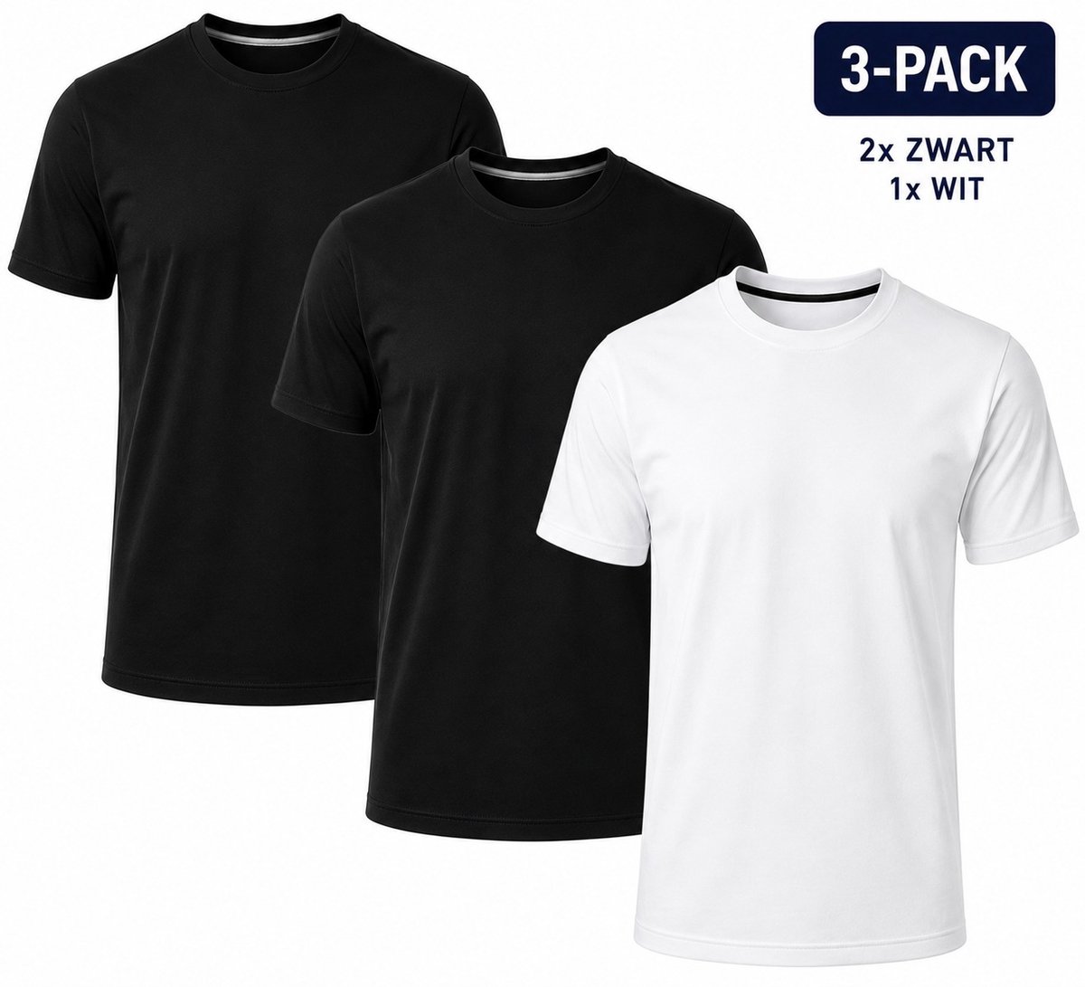 Comfortabele 3-pack T-shirts voor heren - 2 zwarte & 1 wit, 100% katoen, casual en duurzaam-Zwart, Wit, Zwart-L