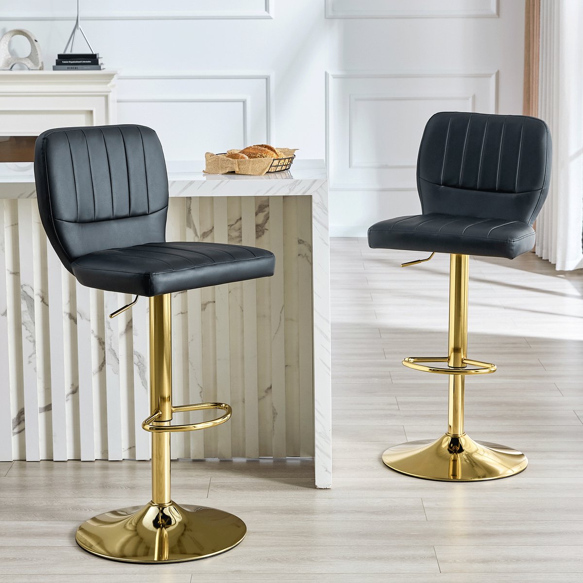 REDOM Barkruk - In Hoogte Verstelbaar En 360° Draaibaar - Modern - Metaal En Kunstleer - Zwart En Goud - 52 × 45 × 93-114 cm Goud+Zwart