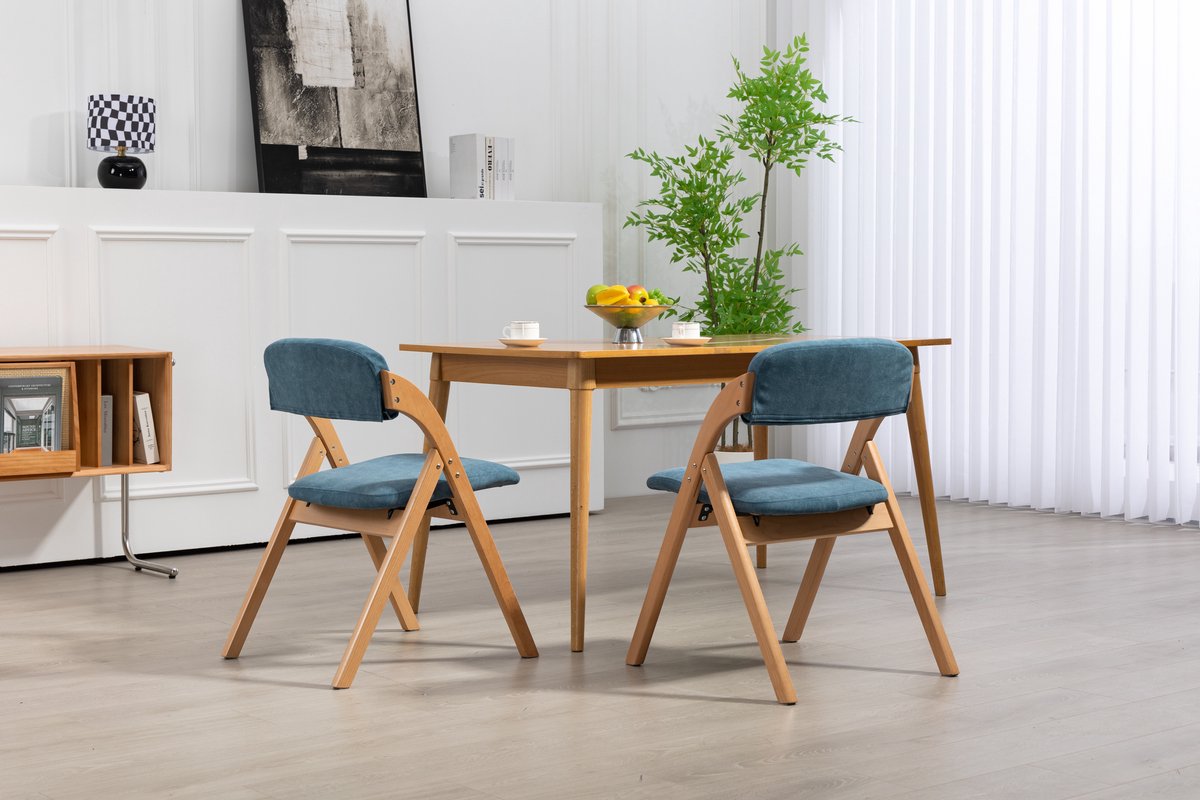 REDOM Klapstoelen Set Van 2 - Opvouwbaar En Met Gewatteerde Zitting - Voor Eetkamer Of Keuken - Massief Hout - Blauw