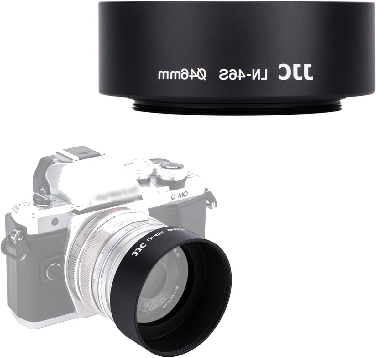 Screwbare 46mm Metalen Lenskap en Zonnekap Bescherming voor Camera's met 46mm Filterdraad, Geschikt voor M.ZUIKO DIGITAL 25MM en 17MM Lensen, Perfect voor OM-D E-M1X E-M10 E-M5 Mark III DSLR Camera's