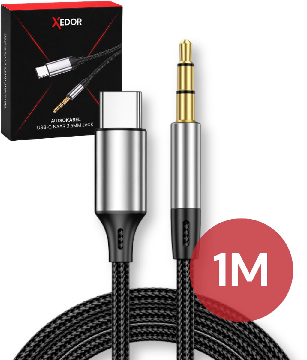 Xedor® Audio USB-C naar AUX Kabel - USB-C naar 3.5mm Jack Audio Kabel met DAC Chip - AUX Kabel Auto - Voor iPhone 15/16/17, Samsung & Android - 1 Meter - Zwart