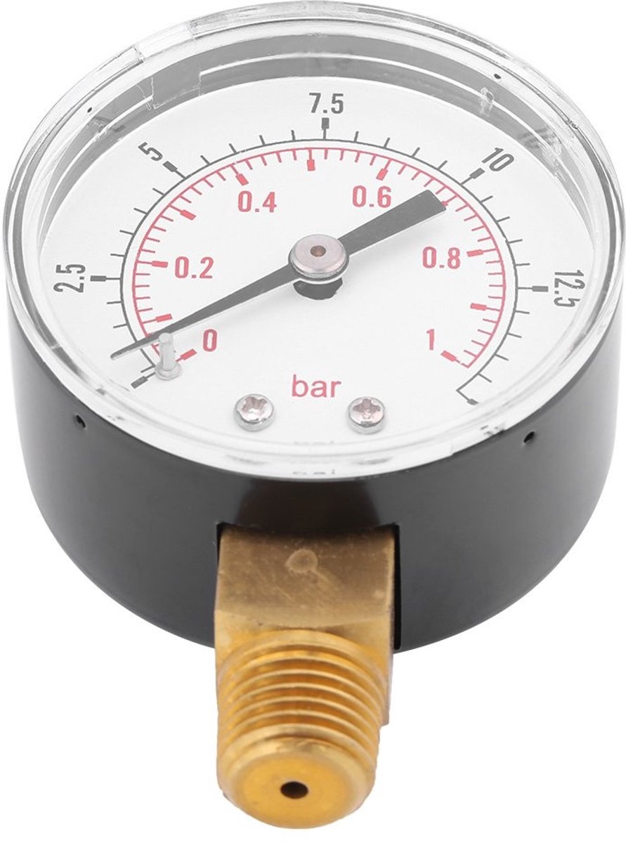 BRENZOOS- Manometer 1 Bar - Drukmeter Lucht/Olie - 1/4" BSPT Aansluiting - Wijzerplaat 52 mm - Betrouwbare Prestaties - Geschikt tot 60 ℃