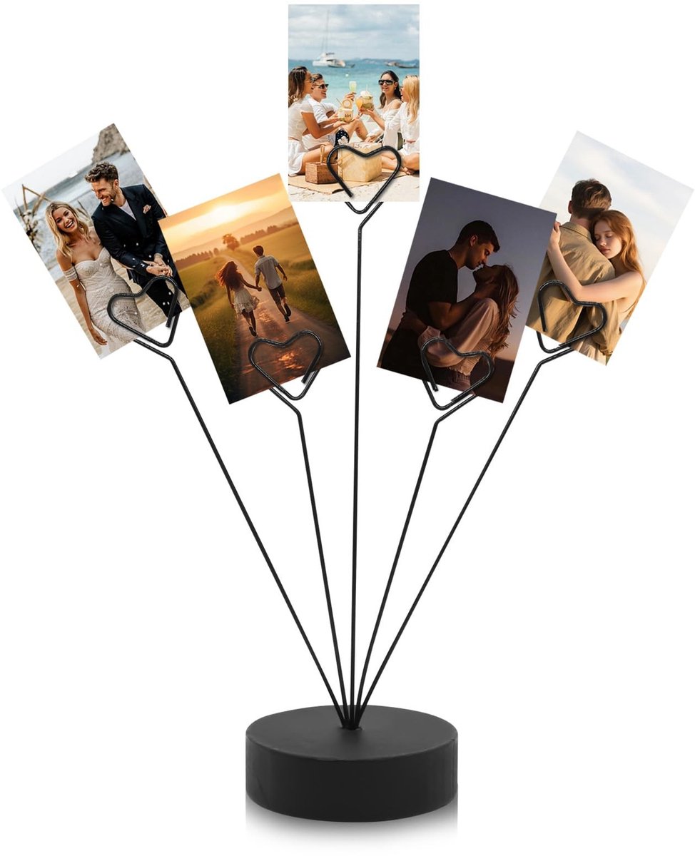 BRENZOOS- Fotohouder hartvormig - Fotostandaard met clips - Houten kaarthouder - Stevige voet - Geschikt voor foto's en cadeaubonnen - Ideaal als cadeau