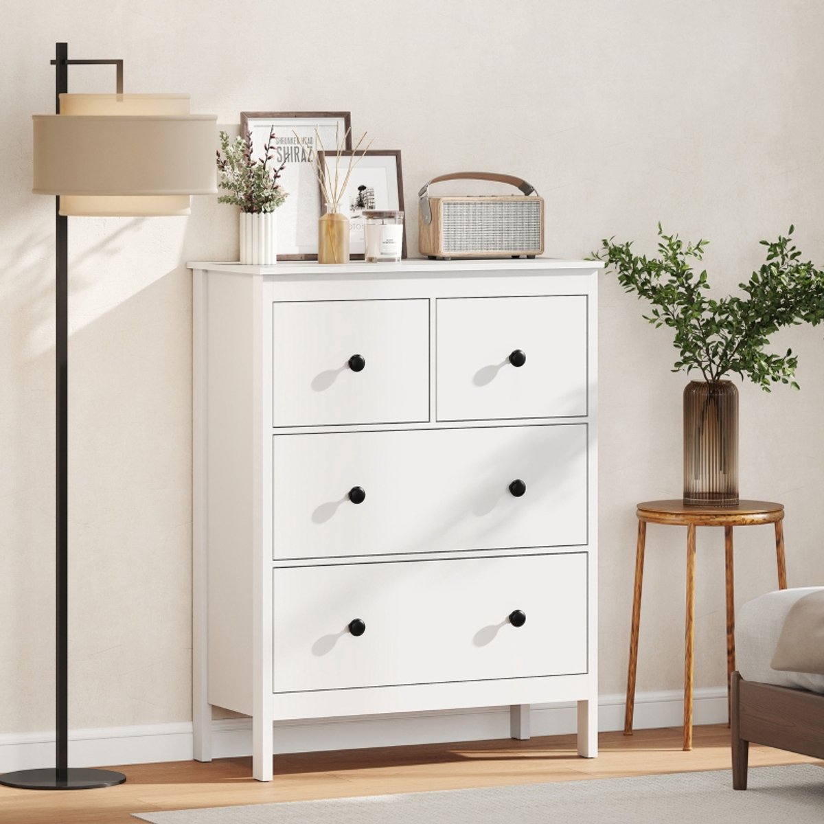REDOM Ladekast - 4 Lades - Modern - Voor Slaapkamer of Hal - Spaanplaat - Wit - 74 x 35 x 97 cm