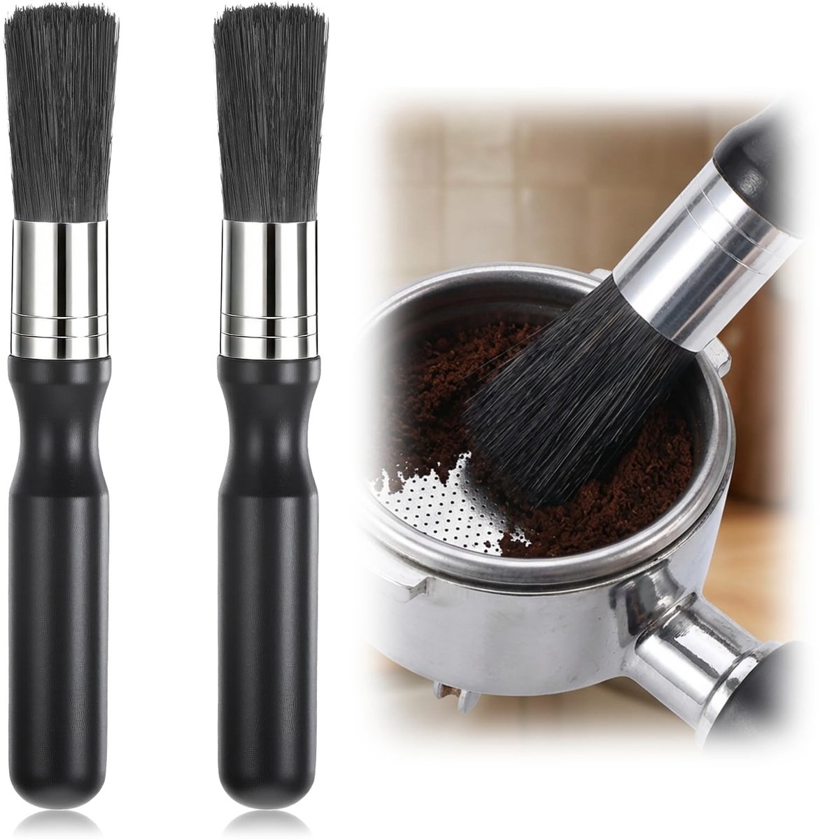 ZEYNOMAX- Reinigingsborstel 2 stuks - Duurzaam Bamboe - Ergonomische Handgreep - Nylon Borstelharen - Geschikt voor Koffiemachines - Veilig voor Gevoelige Apparatuur - Koffieborstel