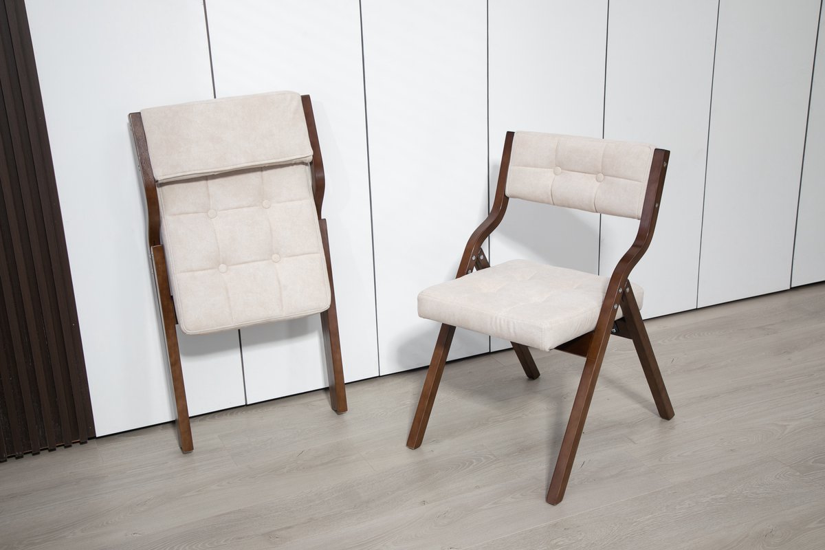 MODFU Klapstoelen - Gestoffeerde Zitting En Rugleuning - Opvouwbaar - Eetkamer - Hout - Crème Room