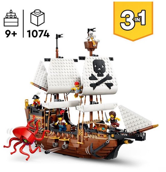 LEGO Creator 3in1 Klassiek Piratenschip Piraten Boot Speelgoed voor Kinderen 31387
