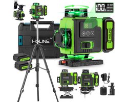 HGLINE 4D Kruislijnlaser + Statief - Zelfnivellerend Bouwlaser - 50 Meter Meetbereik - 360 Graden Rotatie - Inclusief 2 * 6.0Ah Accu‘s & Draagkoffer