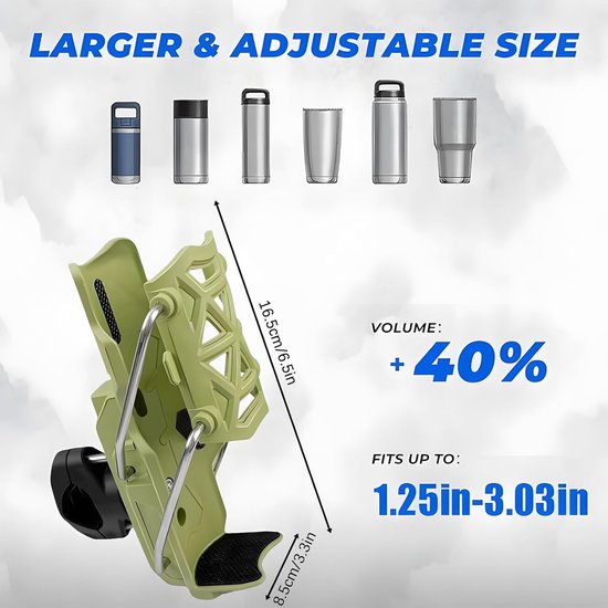 Fietsbekerhouder - 360° draaibaar - Adaptieve fietsbekerhouder - Universeel - Fietsaccessoires - Geschikt voor fietsen, mountainbikes en motorfietsen - Groen - 8,5*16,5 cm - Montagediameter 22-25 mm — afbeelding 2