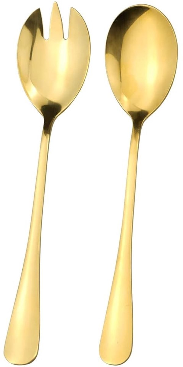 JHUBERS- Saladebestek Goud - 2x Serveerset - Roestvrij Staal - Hoogglans Gepolijst - Perfect voor Feesten - Duurzaam en Robuust - Serveerbestek