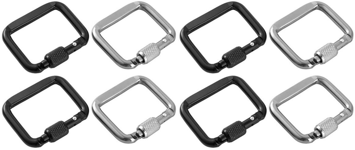 VLEMICO- Karabijnhaak - 4 Stuks - Vergrendelbare D-ring - Aluminiumlegering - Waterdicht - Veilig met schroefvergrendeling - Voor kamperen/hangmatten/hondenriem - Haak