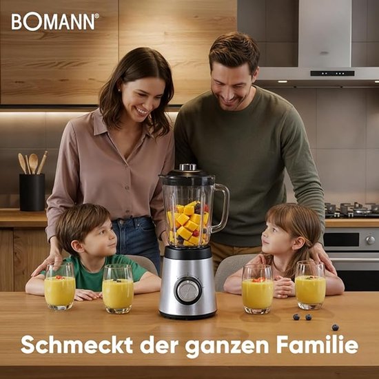 Staande Mixer - Blender 700W - Smoothiemaker 1,5L - BPA-vrij - Massief Glazen Kan - 4-voudig RVS Mes - Ice Crush Functie - 3 Snelheden - Turbofunctie - Deksel met Vulopening - UM 6084 CB — afbeelding 2