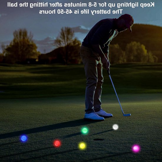 Kleurrijke lichtgevende golfballen - 6 stuks oplichtende LED-golfballen voor nachttraining en plezier op de golfbaan — afbeelding 2