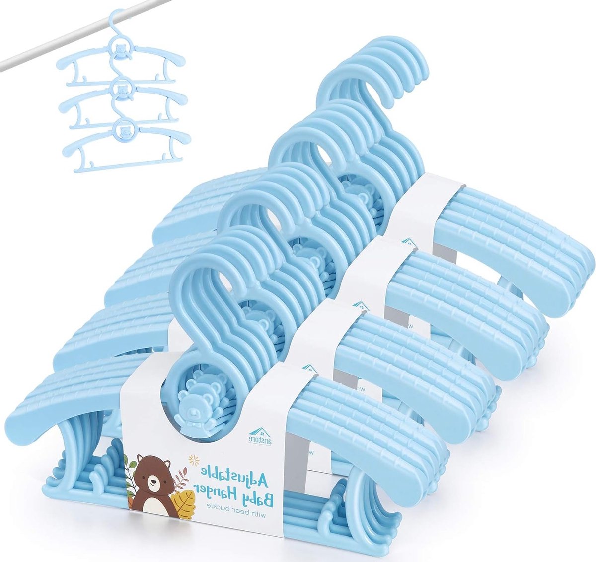 20 Kinderkleding Hangers met Ruimtebesparende Stapelbare Haakjes, Verstelbare 29-37cm Antislip Hangers voor Baby's, Peuters en Kinderen