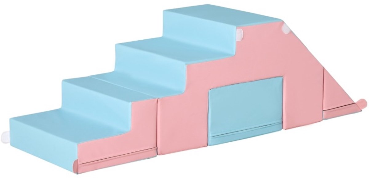 YYchan Zachte Speelblokken - 2-delige Foam Klimset - Kunstleer - Roze/Blauw - 1-3 jaar