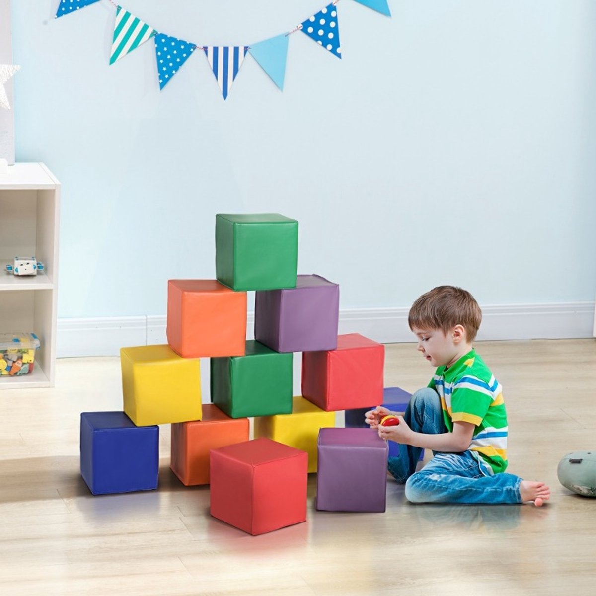 YYchan Zachte Foam Stapelblokken - 12-delige Blokkenset - Kunstleer - Multicolor - 1-3 jaar