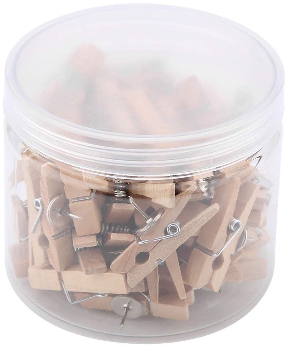 Dailygoods- Pin-clips 50 stuks - Houten Punaises - Prikbord Kurk - Duimspijkers - Klemmen - Voor Notities en Foto's