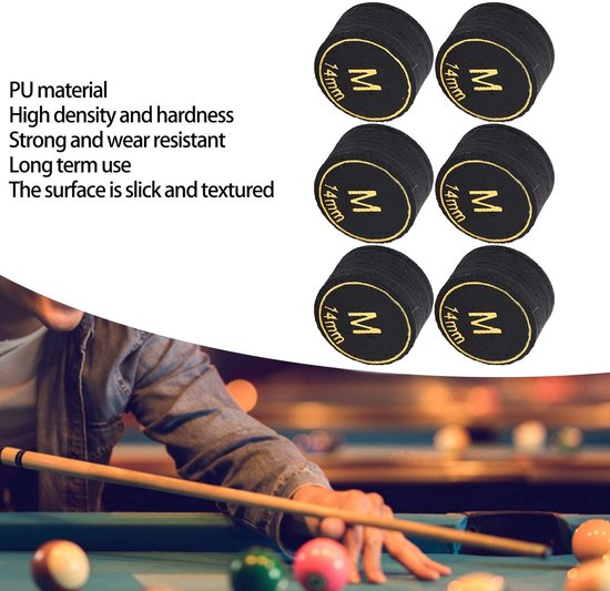 Byshayne- Biljartkeu Tips 14mm - 6 Stuks - PU Leer - Vervangtips - Duurzaam - Geschikt voor Biljart/Snooker - Compact en Lichtgewicht van Byshayne — afbeelding 4