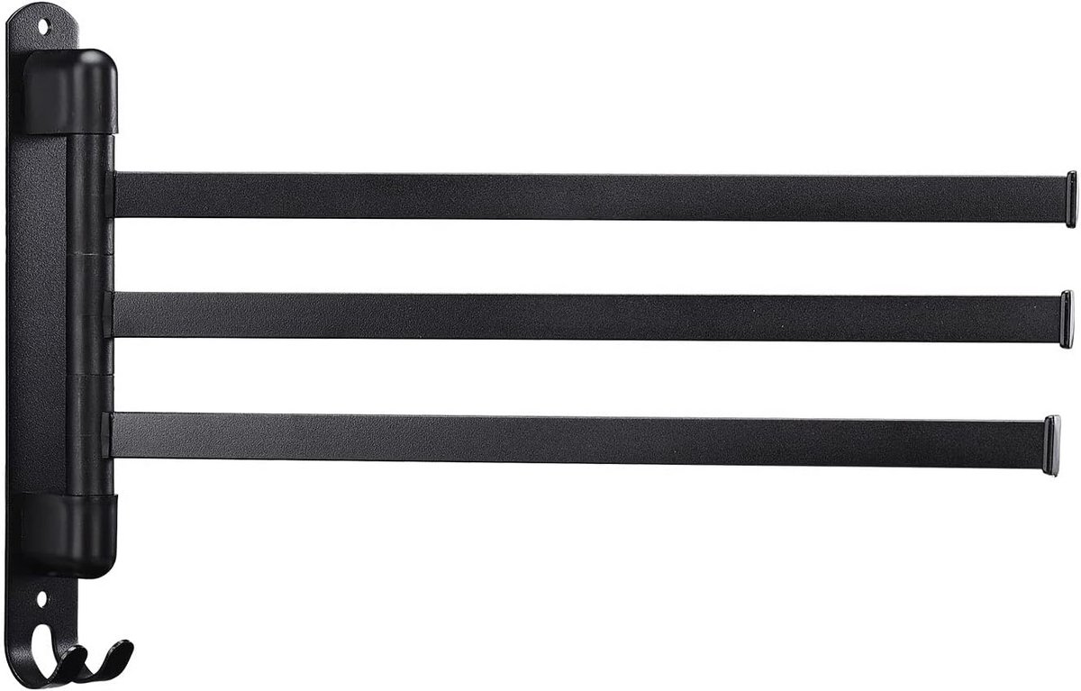 Handdoekenrek RVS - Handdoekhouder Wandmontage - Ruimte Besparen - Draaibare 3 Arm - 180 Graden Rotatie - Zwart