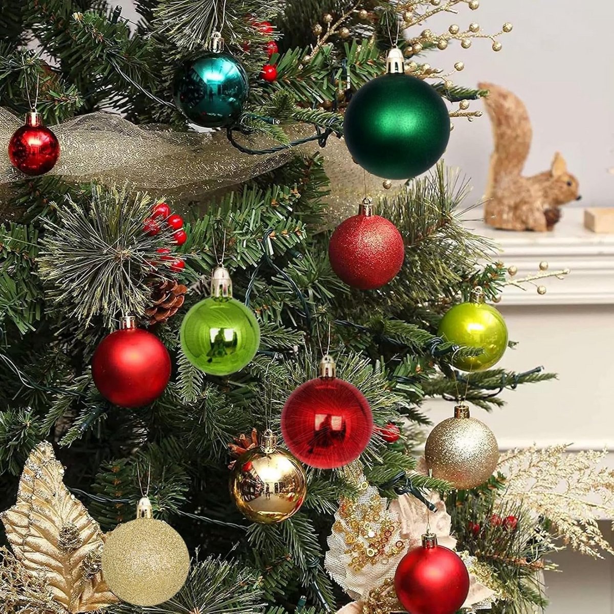 Kerstballen Set - Decoratie ballen - Kerstboom versieren - Onbreekbaar plastic - 100 stuks - Goud Groen Rood – foto 2