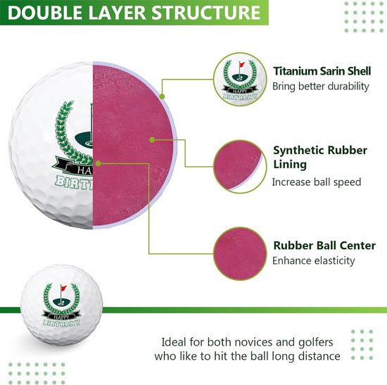 Golfbal Cadeau - Verjaardag Present - Sporten - Grappig Ontwerp - 4.26 cm - Groen Wit — afbeelding 4