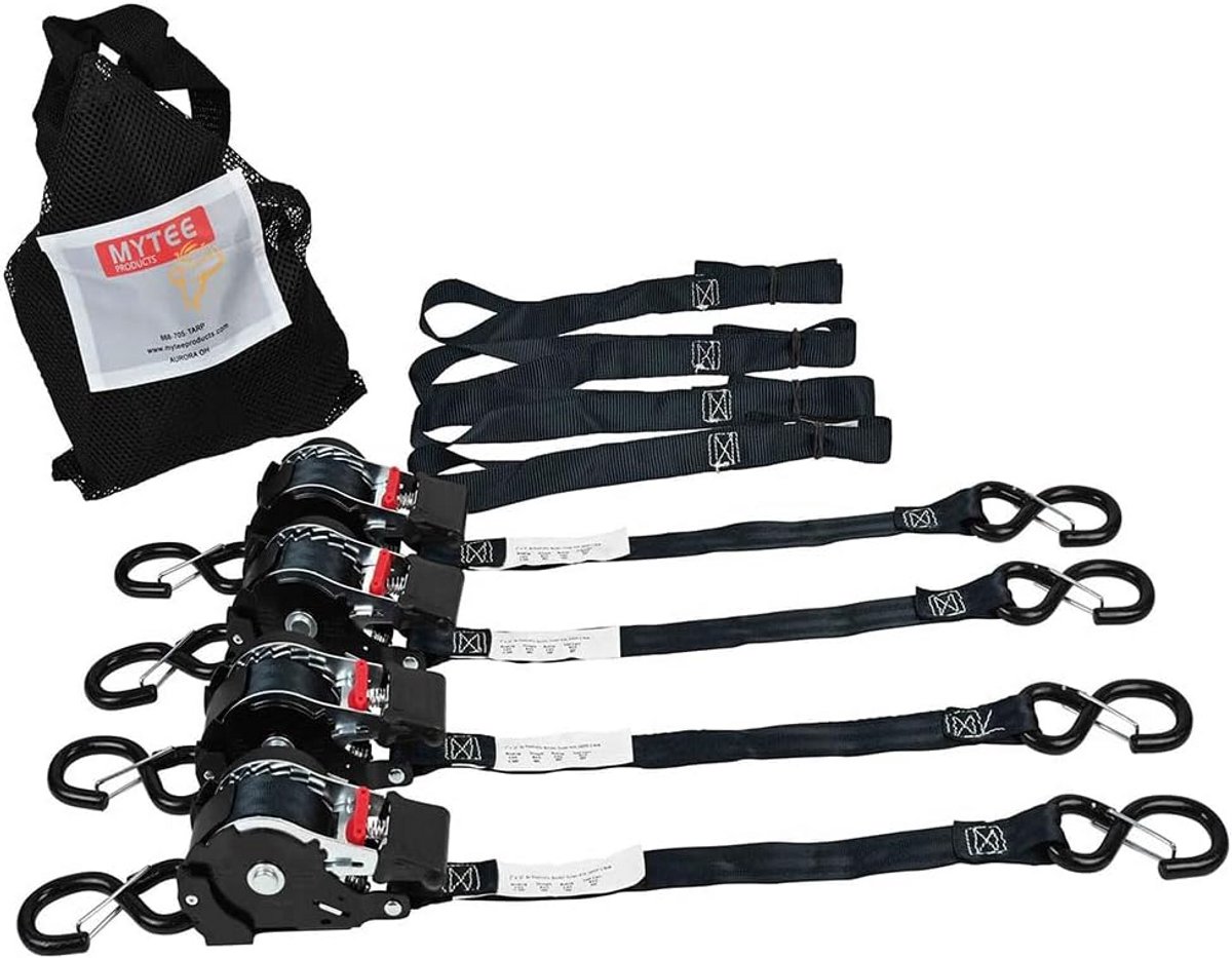 Intrekbare Ratelriemen - Spanbanden Set - Vervoer Beveiligen - Met Veiligheidsslot - 4 Stuks 30 cm - Zwart