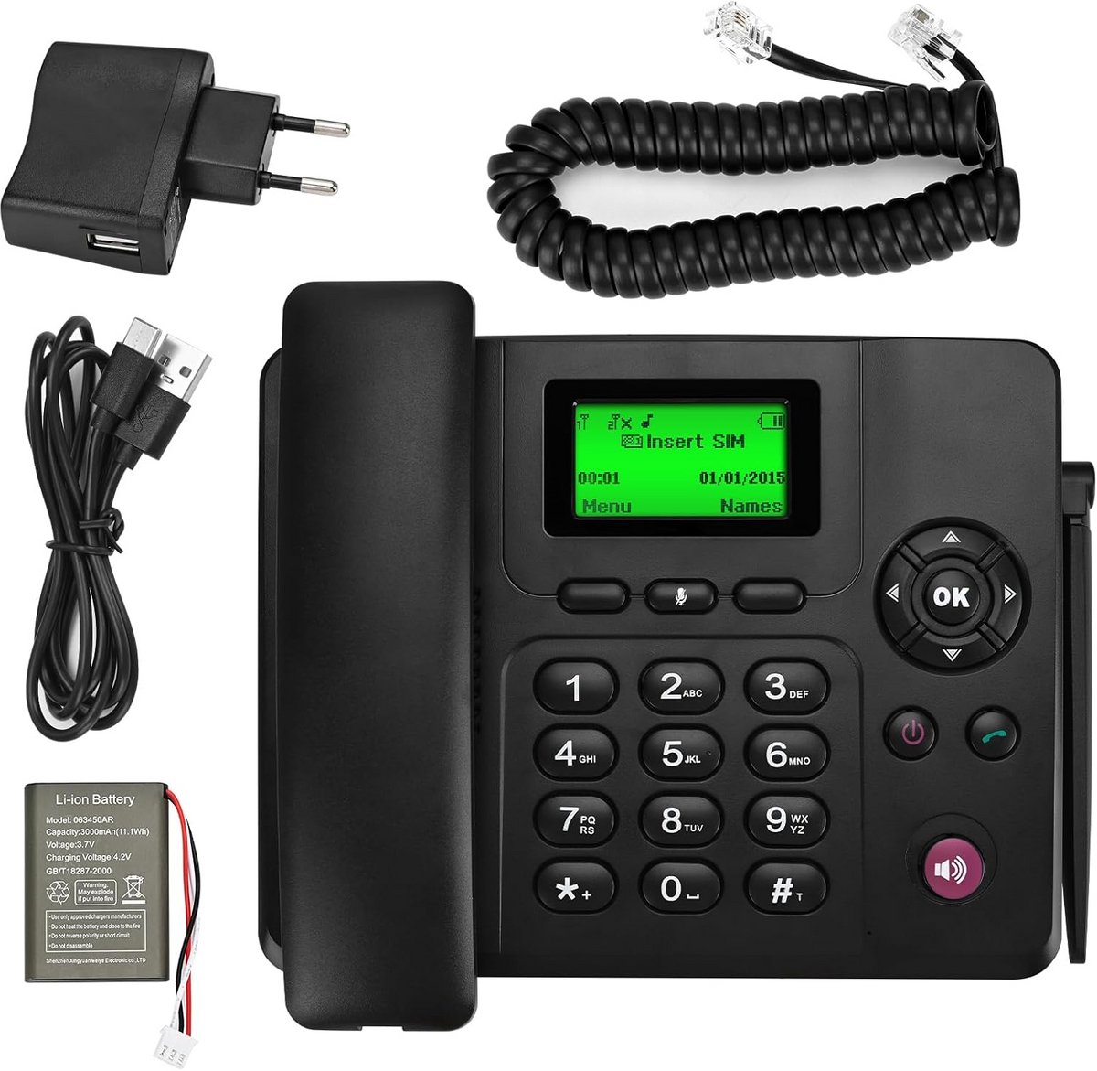 Vaste Telefoon - Tafeltelefoon Draadloos - Thuiswerken Kantoor - Groot Verlicht Display - Dual SIM - Zwart